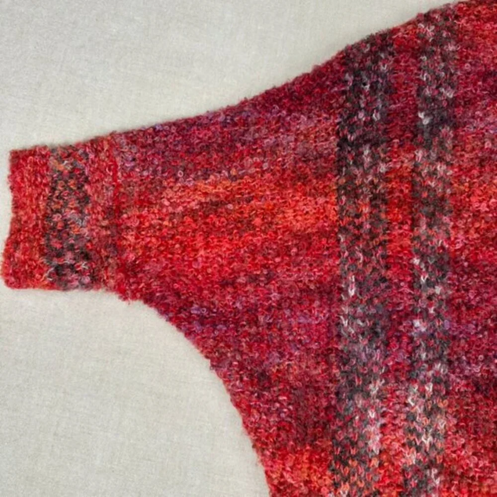 Anthropologie Open Cardigan‎ Sweater XS Fringe Red Boho Southwestern Cocoon